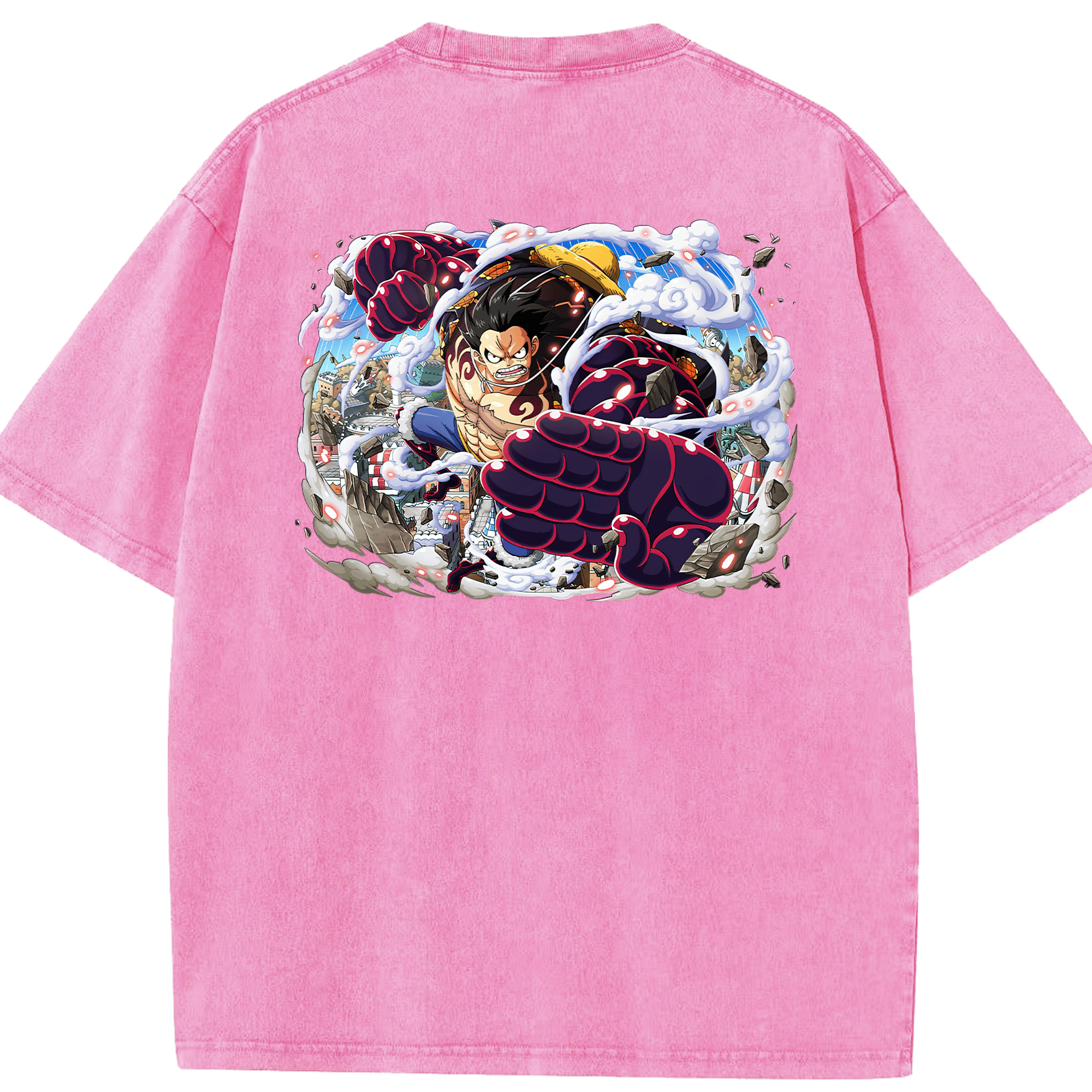 ワンピース モンキー・D・ルフィ ONE PIECE Monkey D. Luffy 綿100% ヴィンテージ風 半袖Tシャツ（背面プリント）